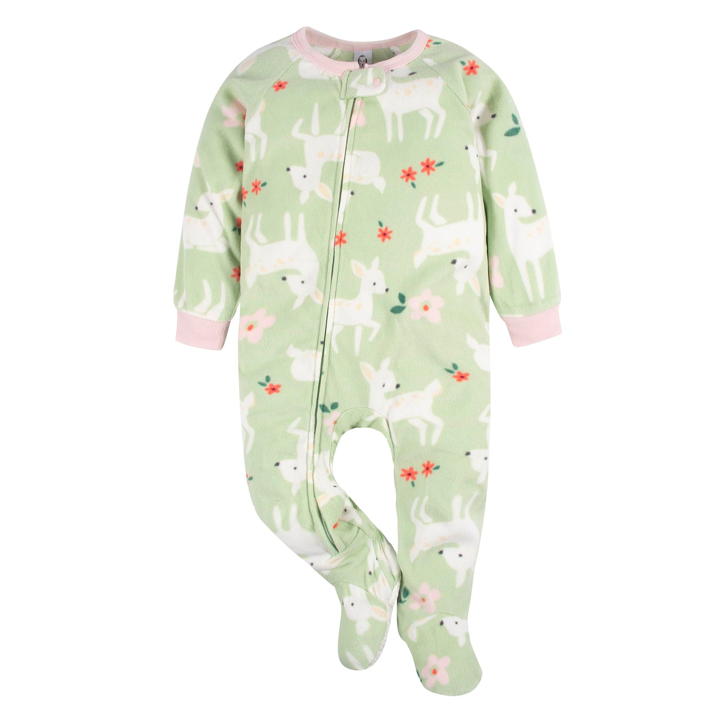 Gerber Baby Girls Flame Resistant Fleece Footed Pajamas 2-Pack, Pink Deer