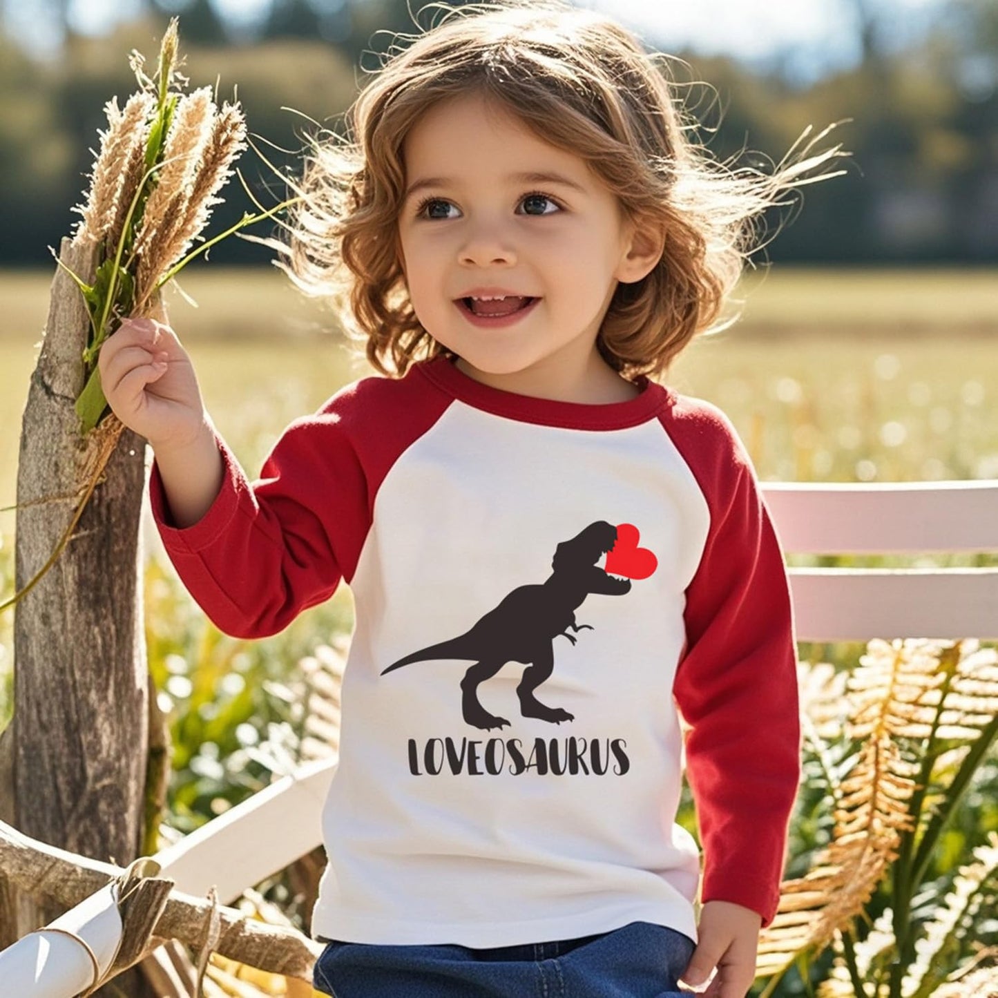 Toddler Boy Valentines Day Shirt Boys Girls Heart Dinosaur Long Sleeve Raglan Kids Shirts For Valentines Red Tops 4T
