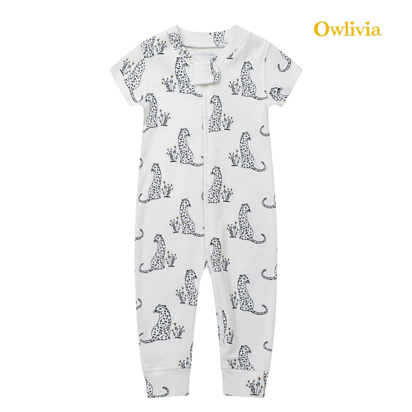Owlivia Baby Boy Romper, Unisex Short-Sleeve Summer Outfit, 100% Organic Cotton Boy One-Piece Jumpsuit(18-24 Months, Cheetah)