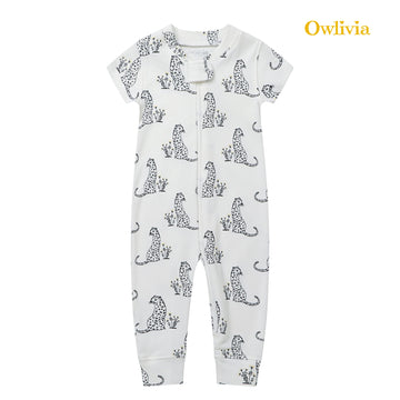 Owlivia Baby Boy Romper, Unisex Short-Sleeve Summer Outfit, 100% Organic Cotton Boy One-Piece Jumpsuit(18-24 Months, Cheetah)