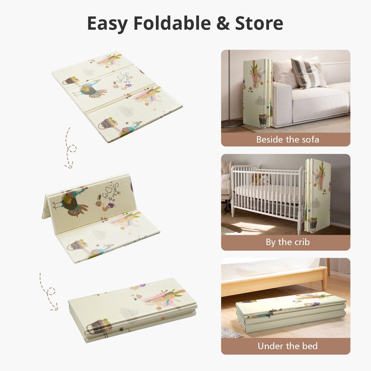 Baby Play Mat, 59' X59 ' Extra Large Foldable Baby Mat For Playtime And Tummy Time, Thick Foam Play Mat For Baby, Waterproof,