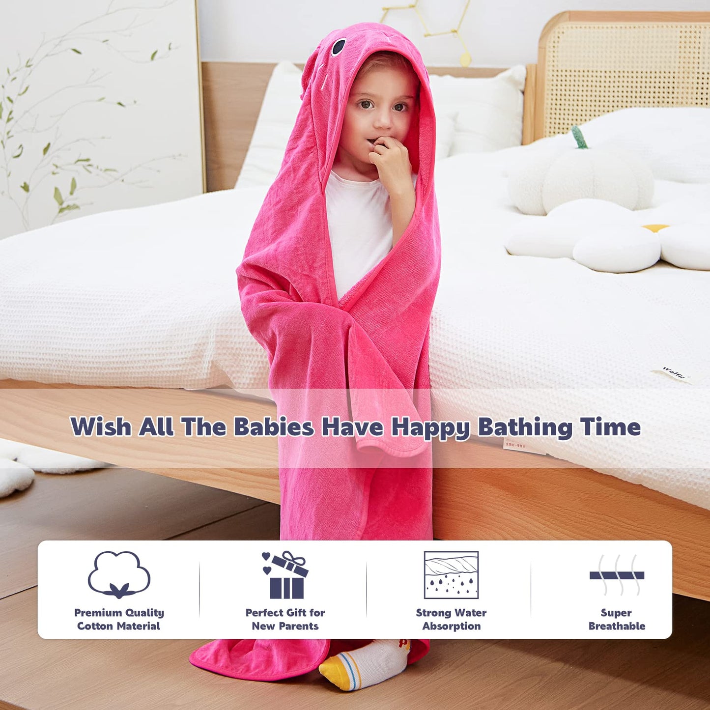Michley Animal Face Hooded Baby Towel Cotton Bathrobe For Boys Girls 0-6 Year Rose