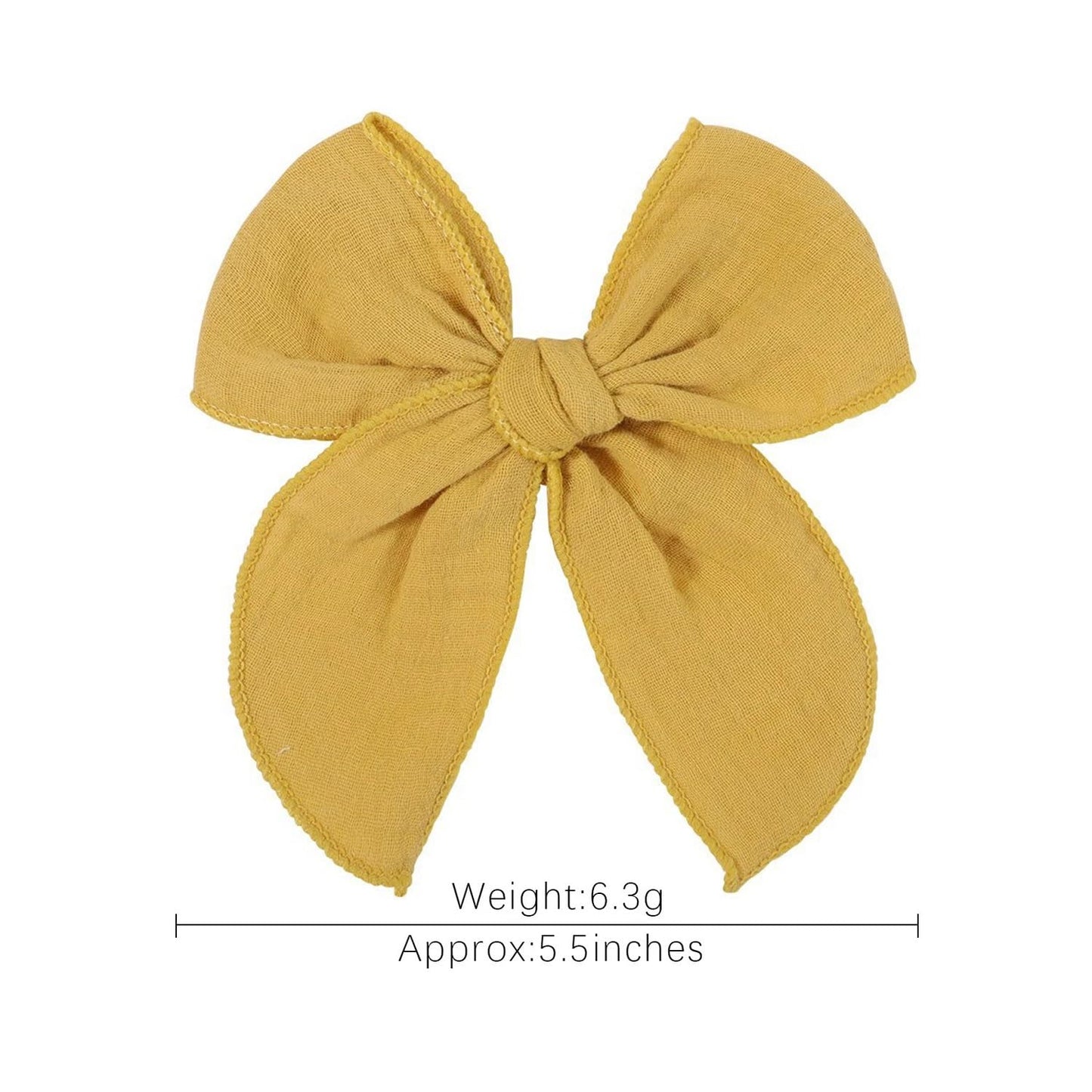5.5 Inch Yellow Fable Hair Bow: Handmade Linen Cotton Hair Clip For Girls - 1 Pcs