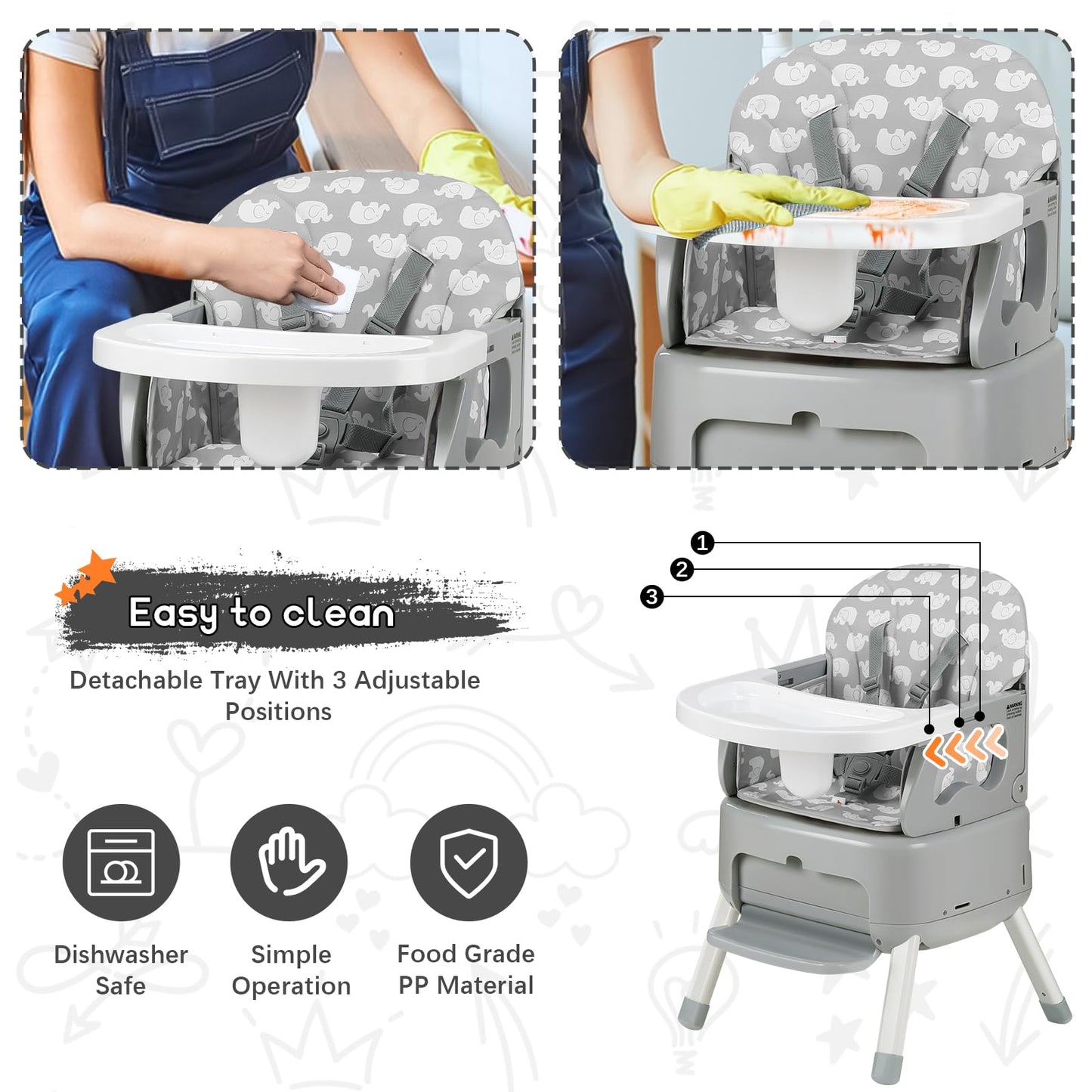 4 In 1 Portable Baby High Chair,Convertible Highchair For Babies & Toddlers-Foldable Infant Booster Seat,Carry Small Box,Dining