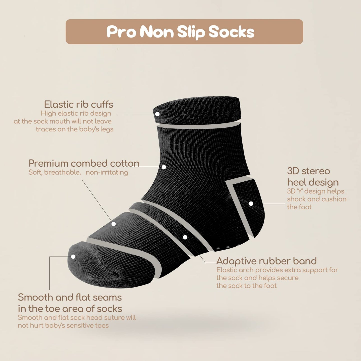 Aroveea Non Slip Grip Ankle Baby Socks 1-3 Years Old Black For Toddler Boys And Girls Kids Socks 12 Pack,Infant Cute Cotton Baby