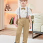Yallet Toddler Baby Boy Clothes Suit Gentleman Wedding Outfits, Formal Dress Shirt+Bowtie+Vest+Boutonniere+Suspender Pants(L Cla