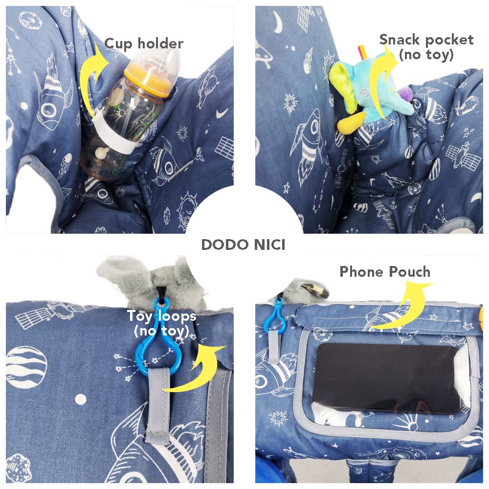 Shopping Cart Cover For Baby/Toddler With Pillow, Cozy High Chair Cover, Blue Spaceship