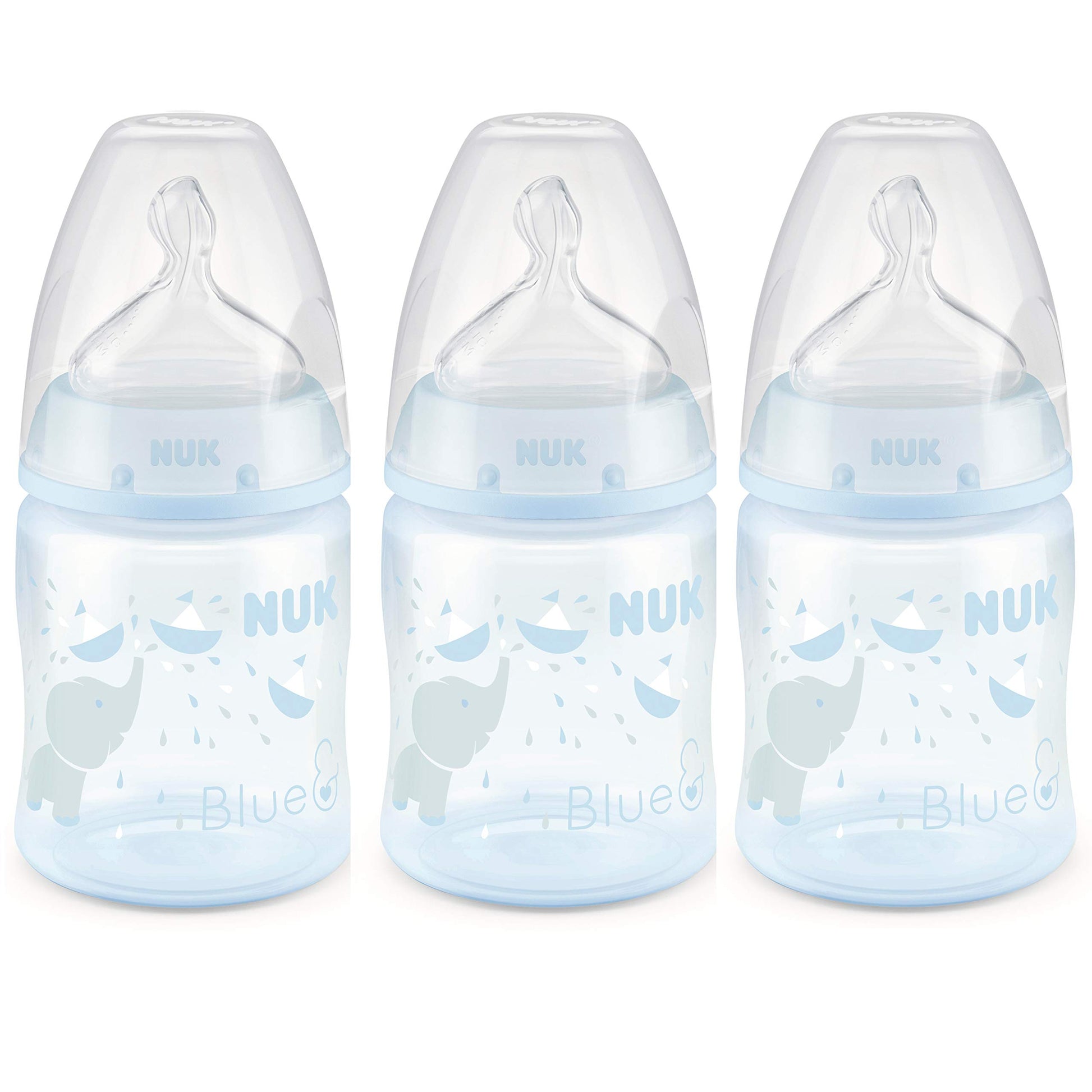 Nuk Smooth Flow Anti-Colic Bottle,Blue Elephant 5 Oz, 3 Pack