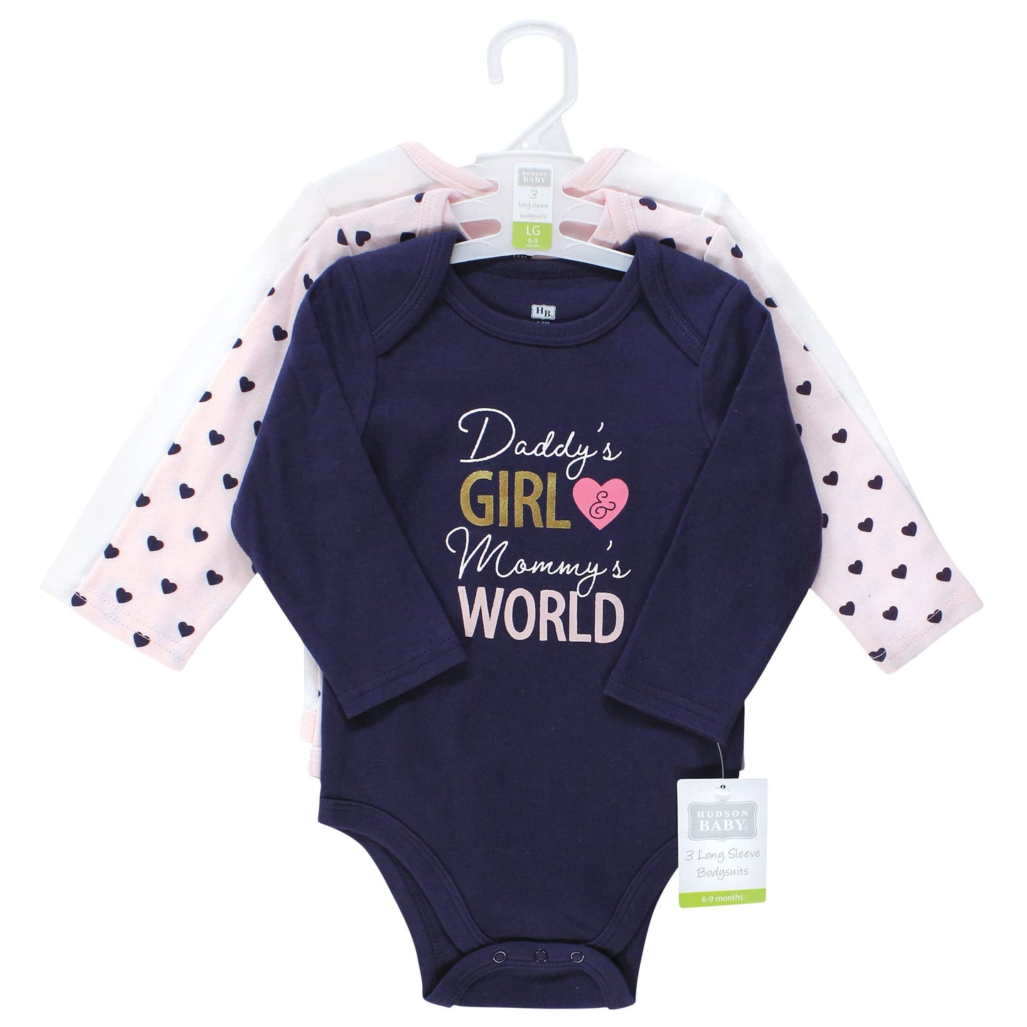 Hudson Baby Unisex Baby Cotton Long-Sleeve Bodysuits, Love At First Sight, 6-9 Months