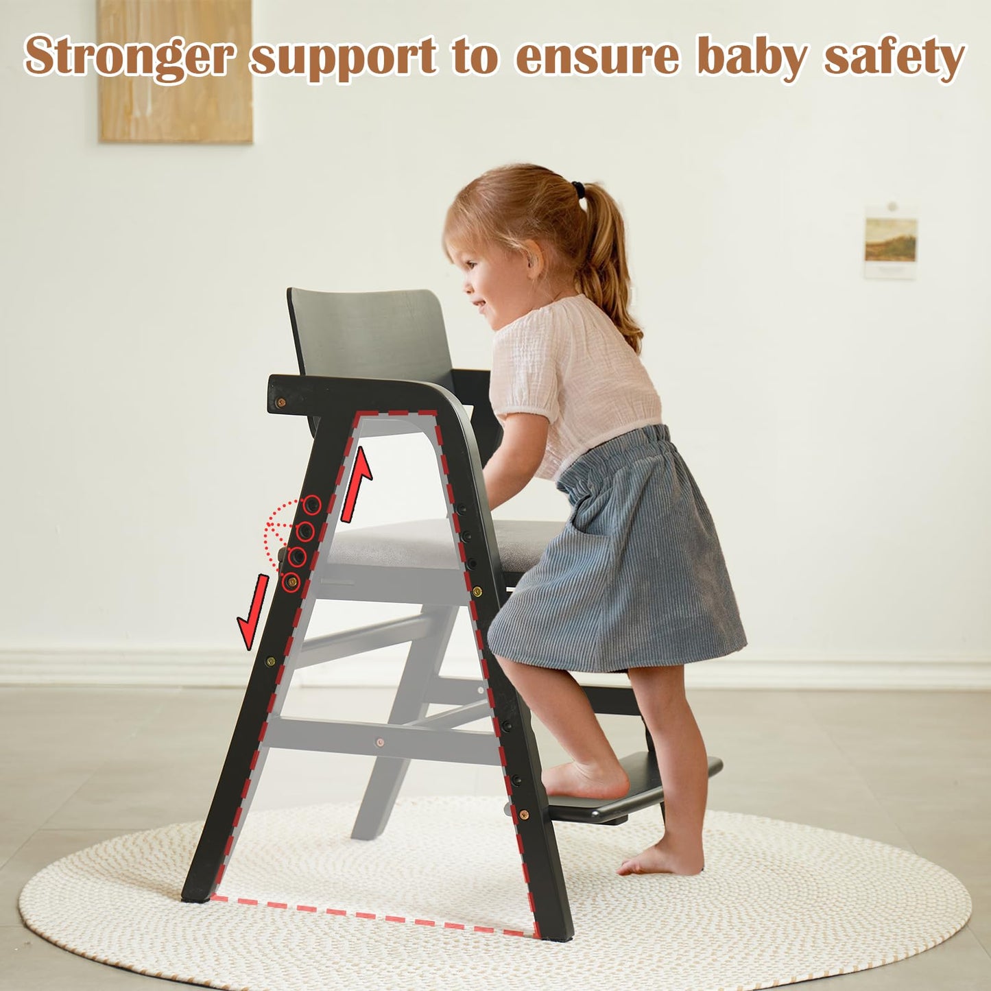 Leesinwing Solid Wood High Chairs For Toddlers,High Chair Grows With Kid For Dining, Study Chair For Children