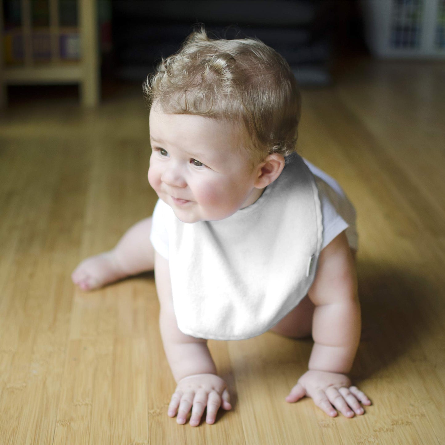 Green Sprouts Stay-Dry Baby Bibs (10 Pack) Waterproof Protection, Adjustable Hook-&-Loop Closure, Machine Washable , White