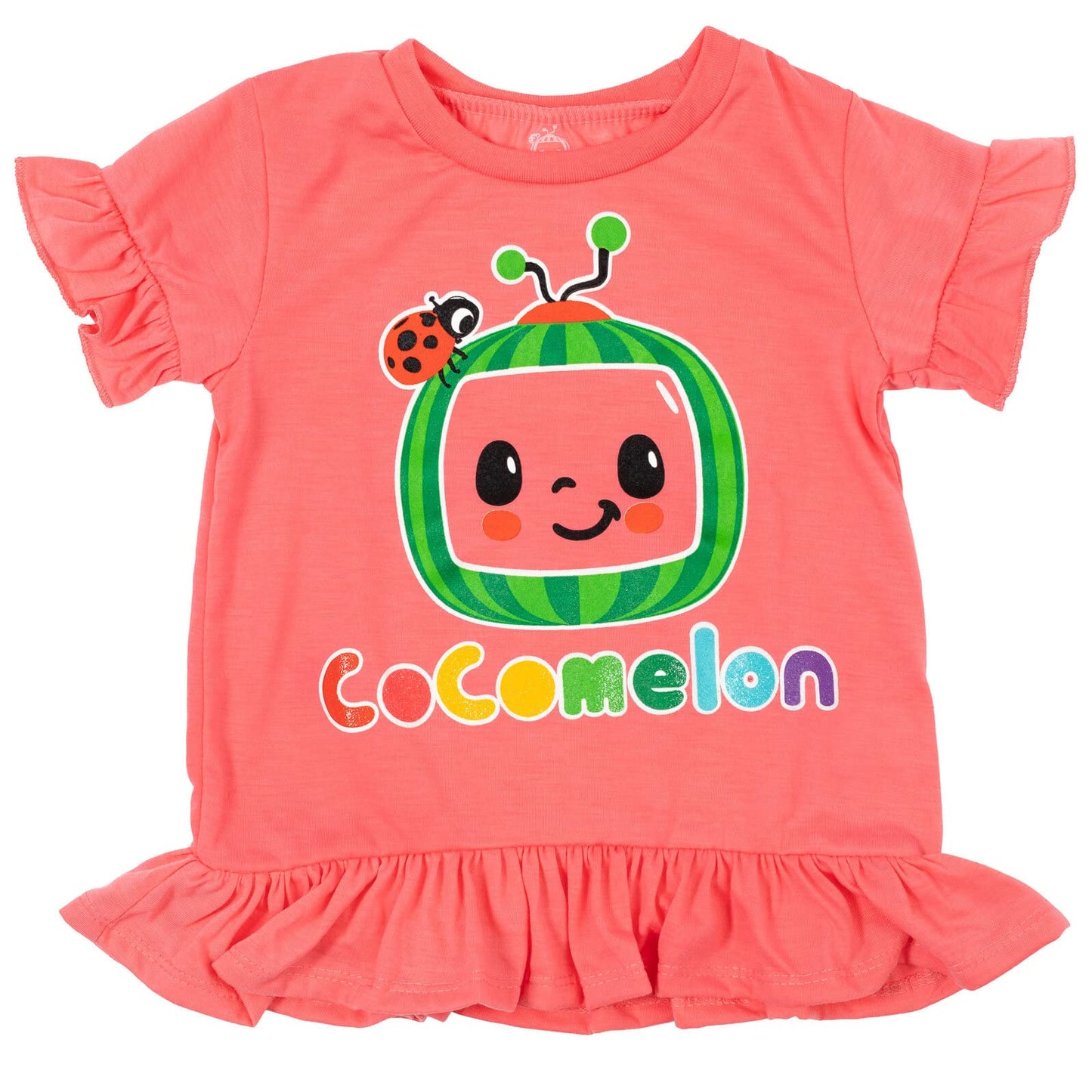 Cocomelon Jj Yoyo Tomtom Infant Baby Girls Peplum T-Shirt And Bike Shorts Outfit Set Pink 18 Months