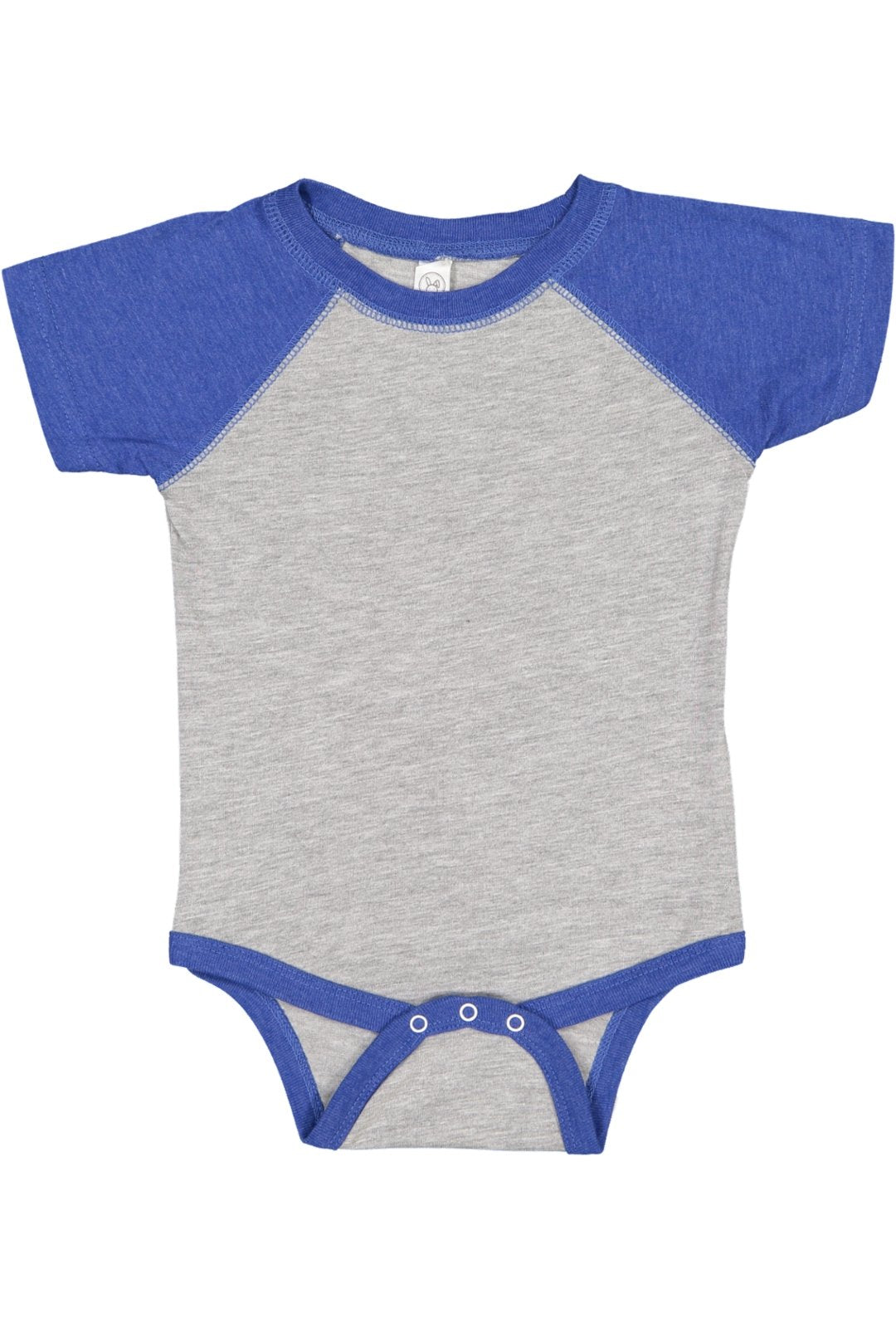 Rabbit Skins, Baby Short Sleeve Raglan Baseball Bodysuit, Vintage Heather/Vintage Royal, 24 Months