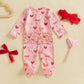 Ayalinggo Valentines Baby Girl Outfit Bowknot Heart Footie Romper Long Sleeve Onesie Newborn Christmas Clothes (Pink Heart, 12-1