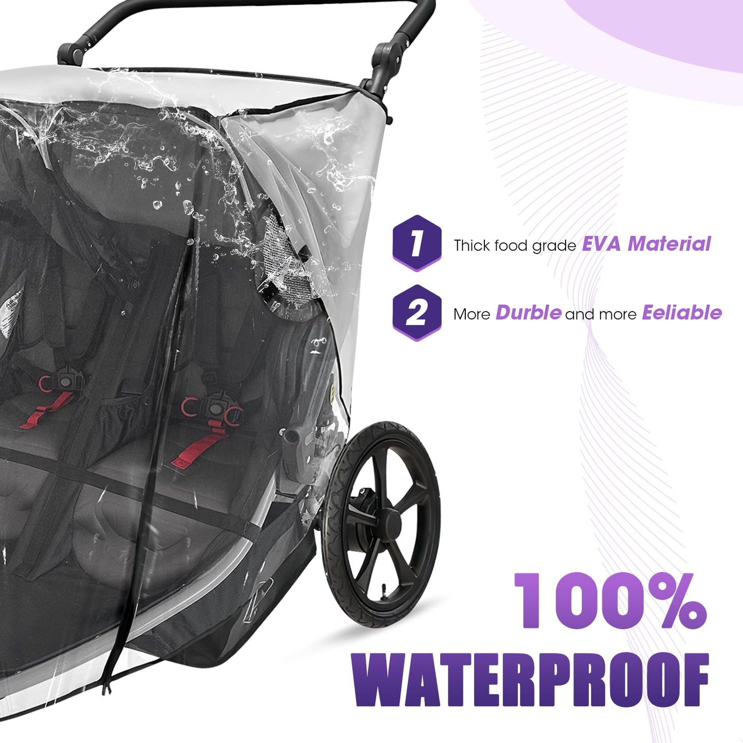 Stroller Rain Cover Compatible With Bob Gear Duallie Strollers, Weatherproof, Protect From Sun Dust Snow