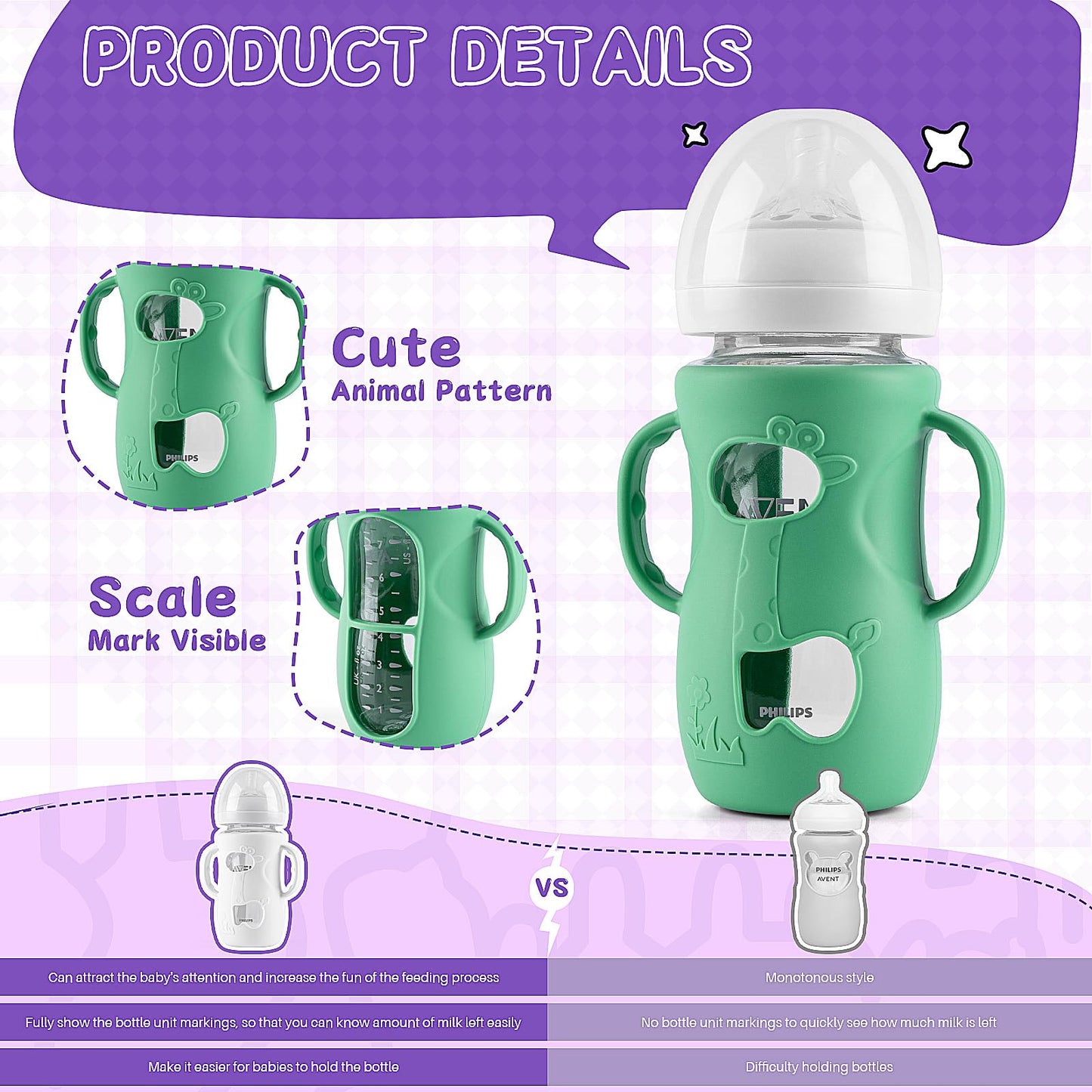 Desing Wish 3 Pack 8Oz Silicone Sleeves With Handles For Avent Glass Natural Baby Bottles, Anti Breakage Protective Sleeves Comp