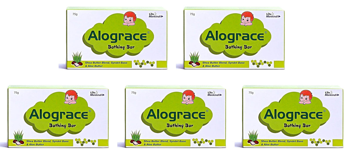 Alograce Mild & Gentle Baby Soap With Aloe Vera & Shea Butter, 75G (Pack Of 5)