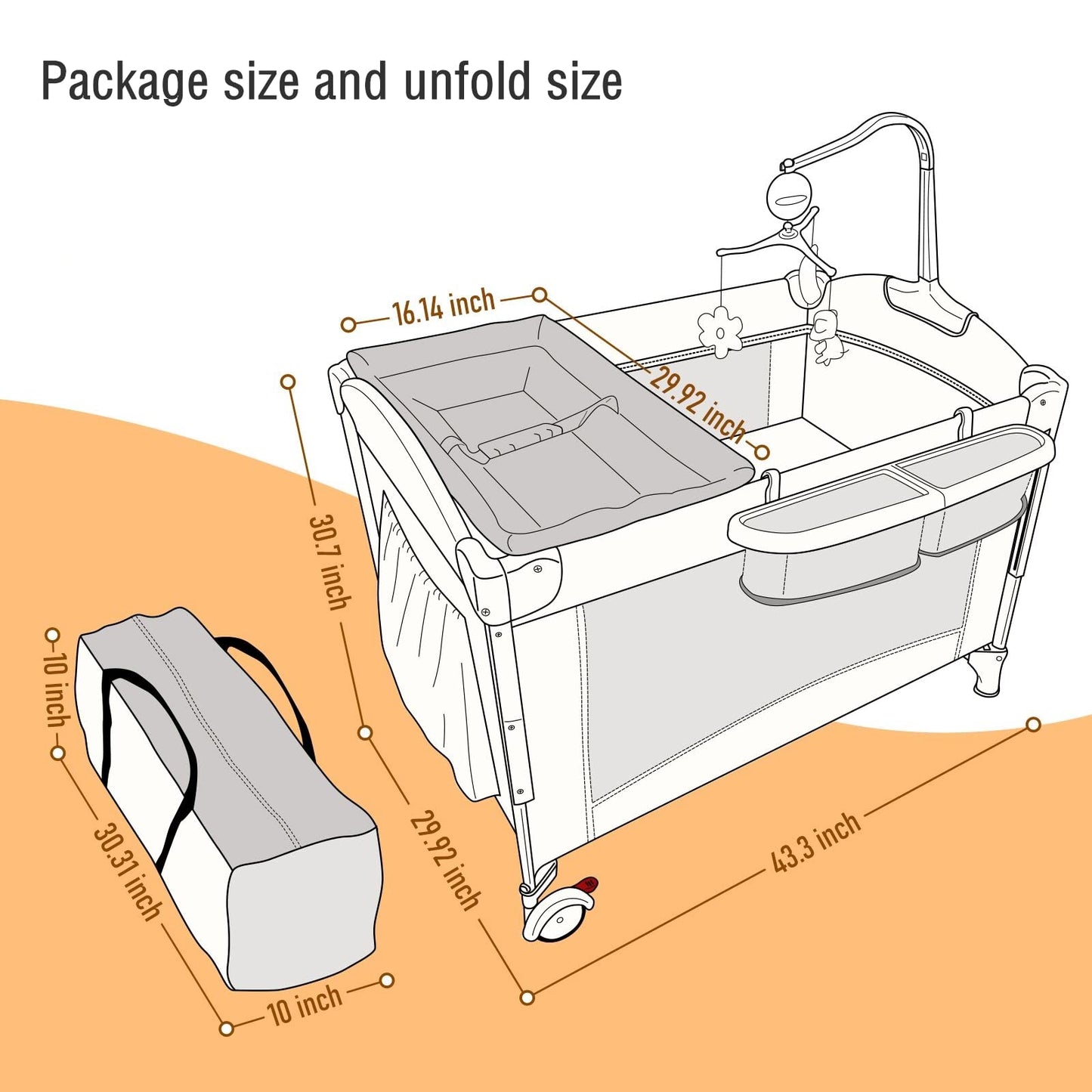 5 In 1 Baby Crib,Baby Bassinet, Bedside Cribs, Pack And Play With Changing Table, Portable Travel Bedtoys & Music Box,Mattress F