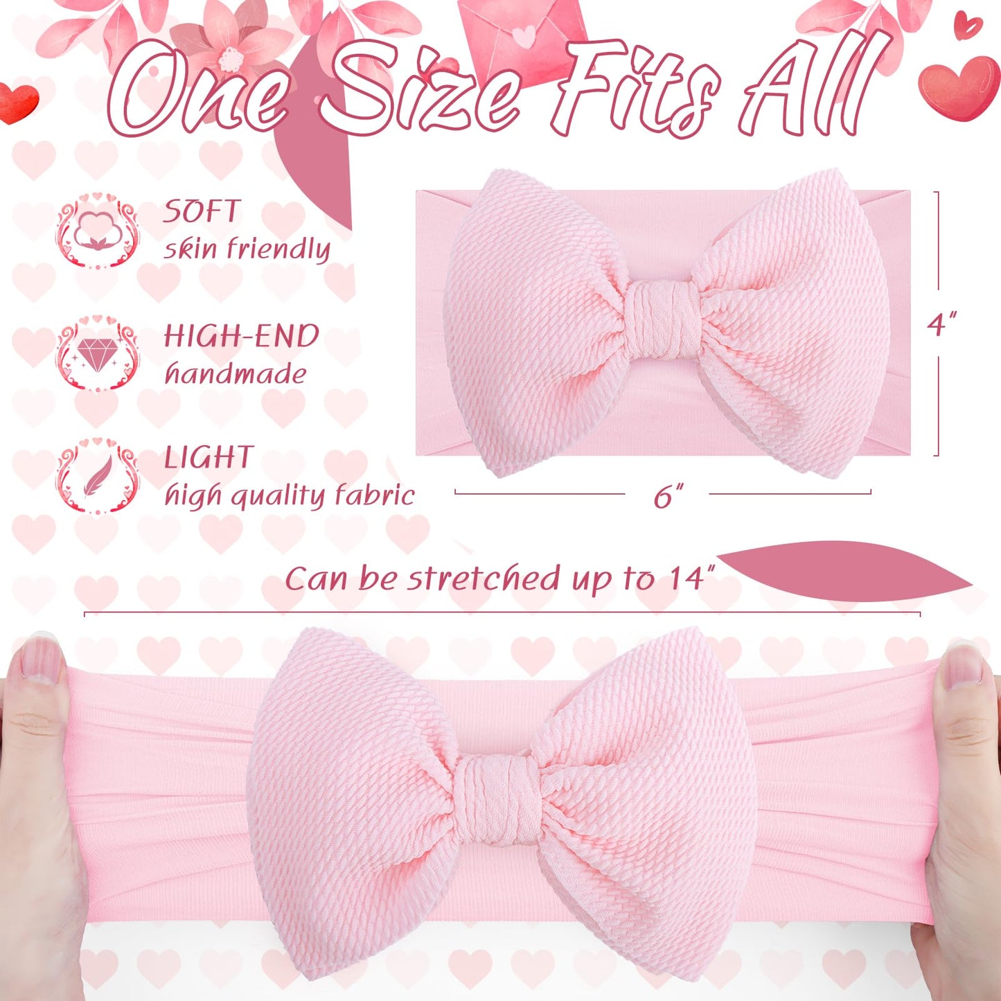Valentine Headband For Girls Waffle Tied Bow Hairband Baby Heart Headband Organizer Pink Hair Bow Valentines Day Accessories Gif