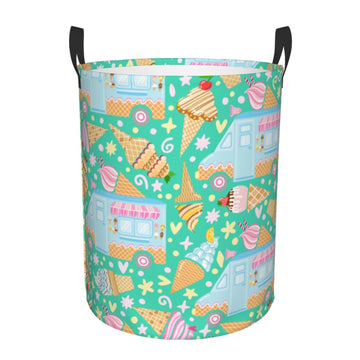 Pevtufa Icecream Truck Foldable Laundry Basket Organizer,Fabric Clothes Toy Storage Basket Nursery Hamper Storage Bin For Househ