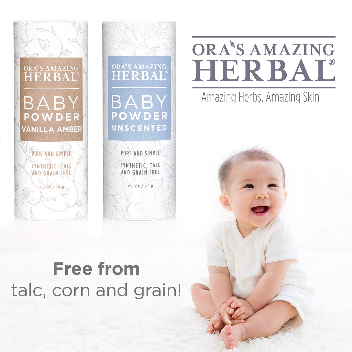 Ora'S Amazing Herbal Talc-Free Grain-Free Gluten-Free Corn-Free Baby Powder 2.5Oz  (Unscented 3 Pack)