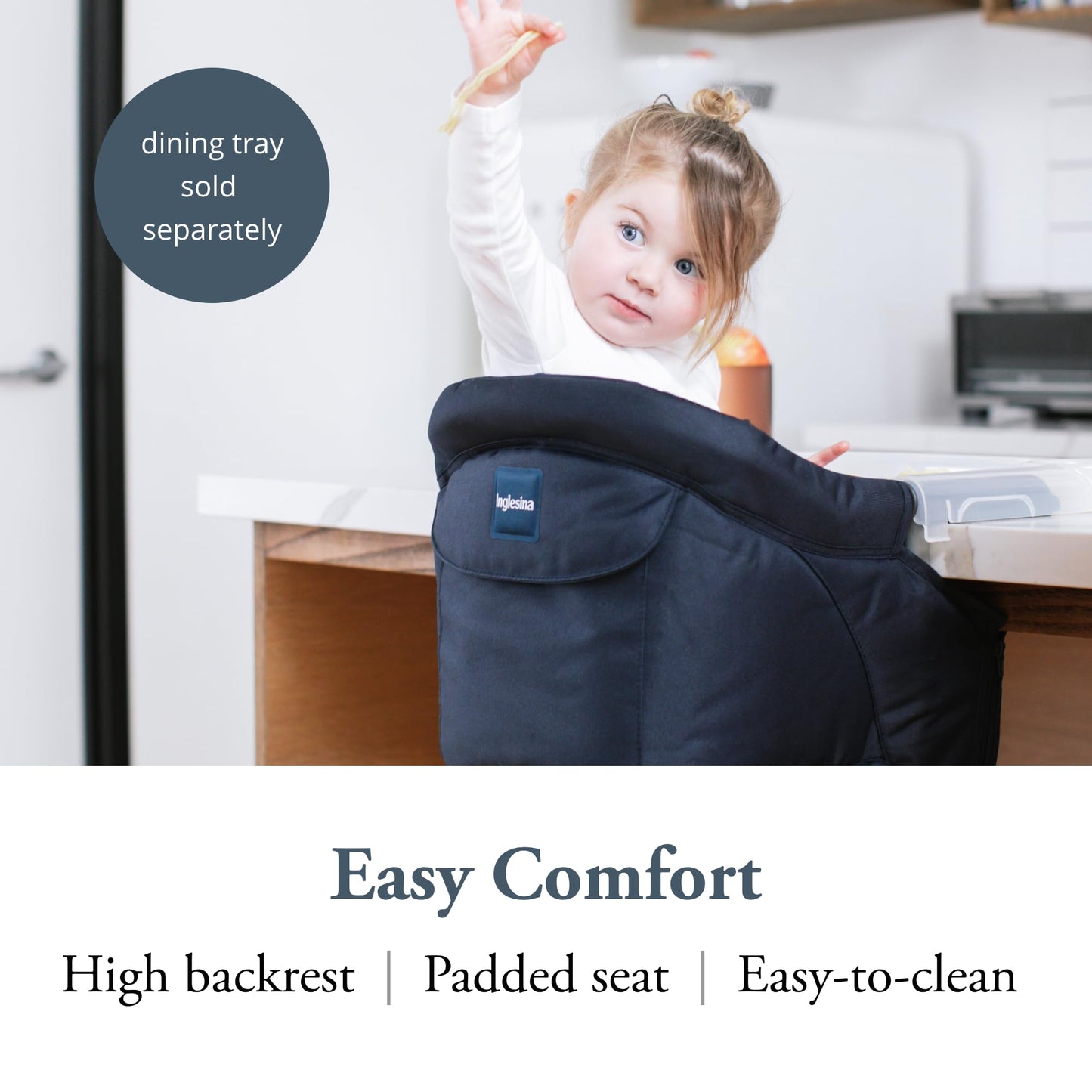 Inglesina Fast Table Chair, Navy - Portable Baby High Chair - For Babies & Toddlers 6-36 Months - Collapsible Design - Fits Tabl