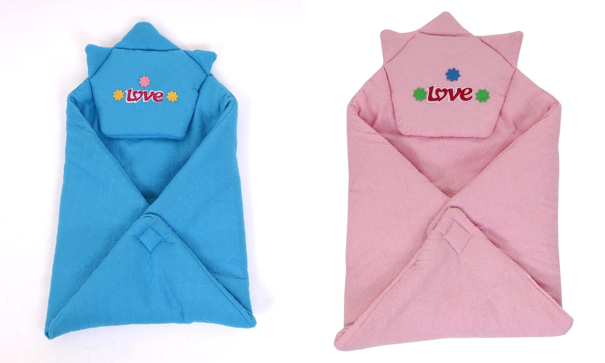 CTMKIDS Baby Wrap with Cap for Kids 74x74 cm  Blue & Pink