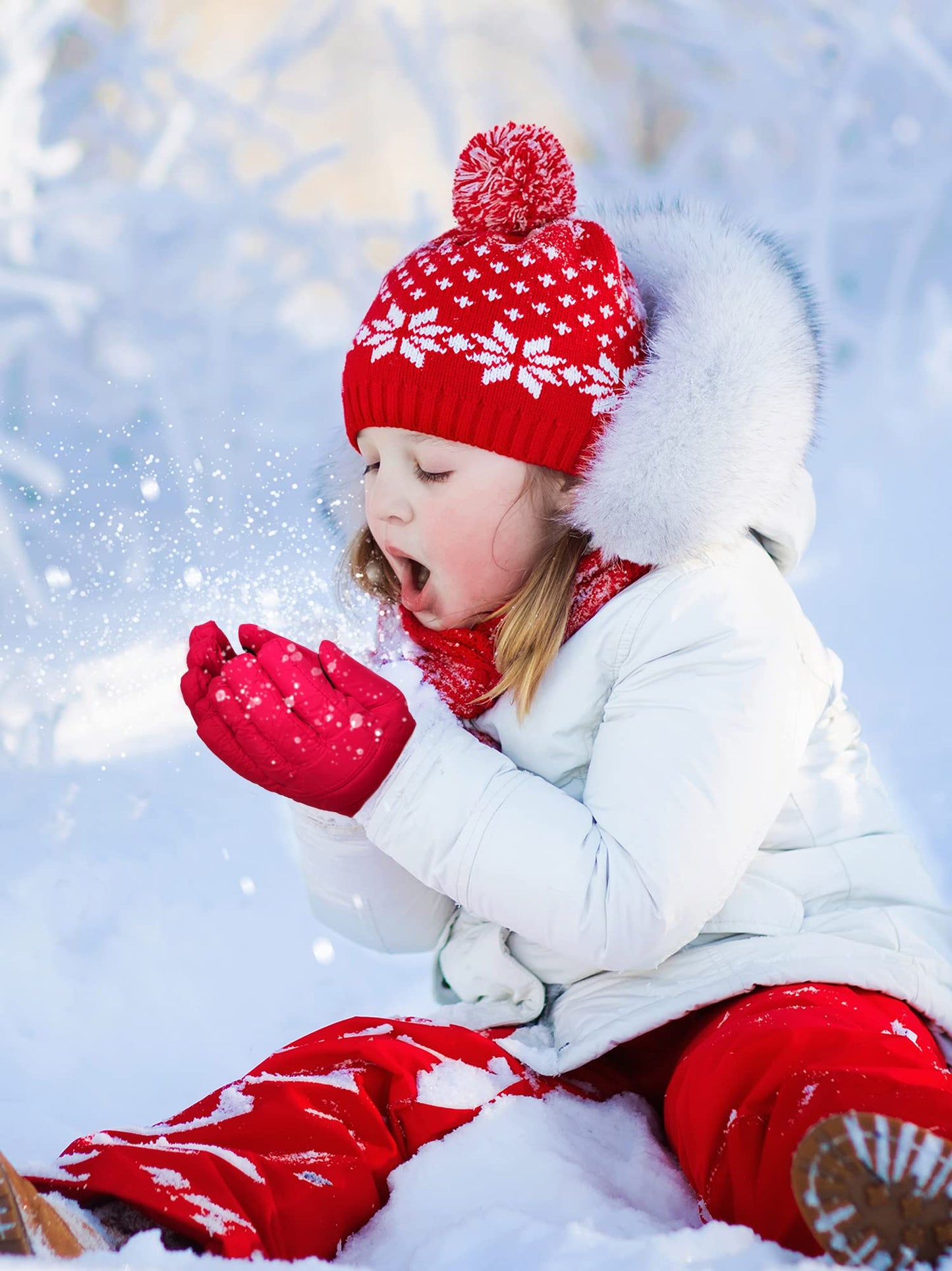 2 Pairs Kids Winter Ski Gloves Waterproof Warm Snow Mittens Full Finger Gloves For Toddlers Infants (Red, Royal Blue, 3-6 Years)