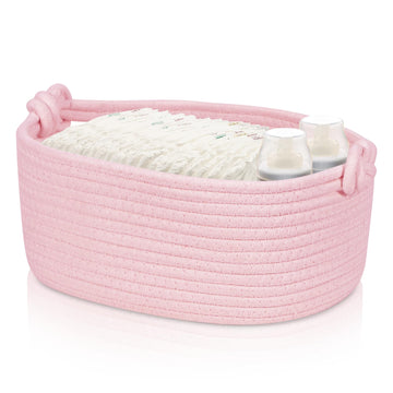 Glcon Pink Rope Basket For Organization And Storage - Small Dog Cat Toy Basket Box - Empty Gift Basket - Baby Basket Nursery Bin