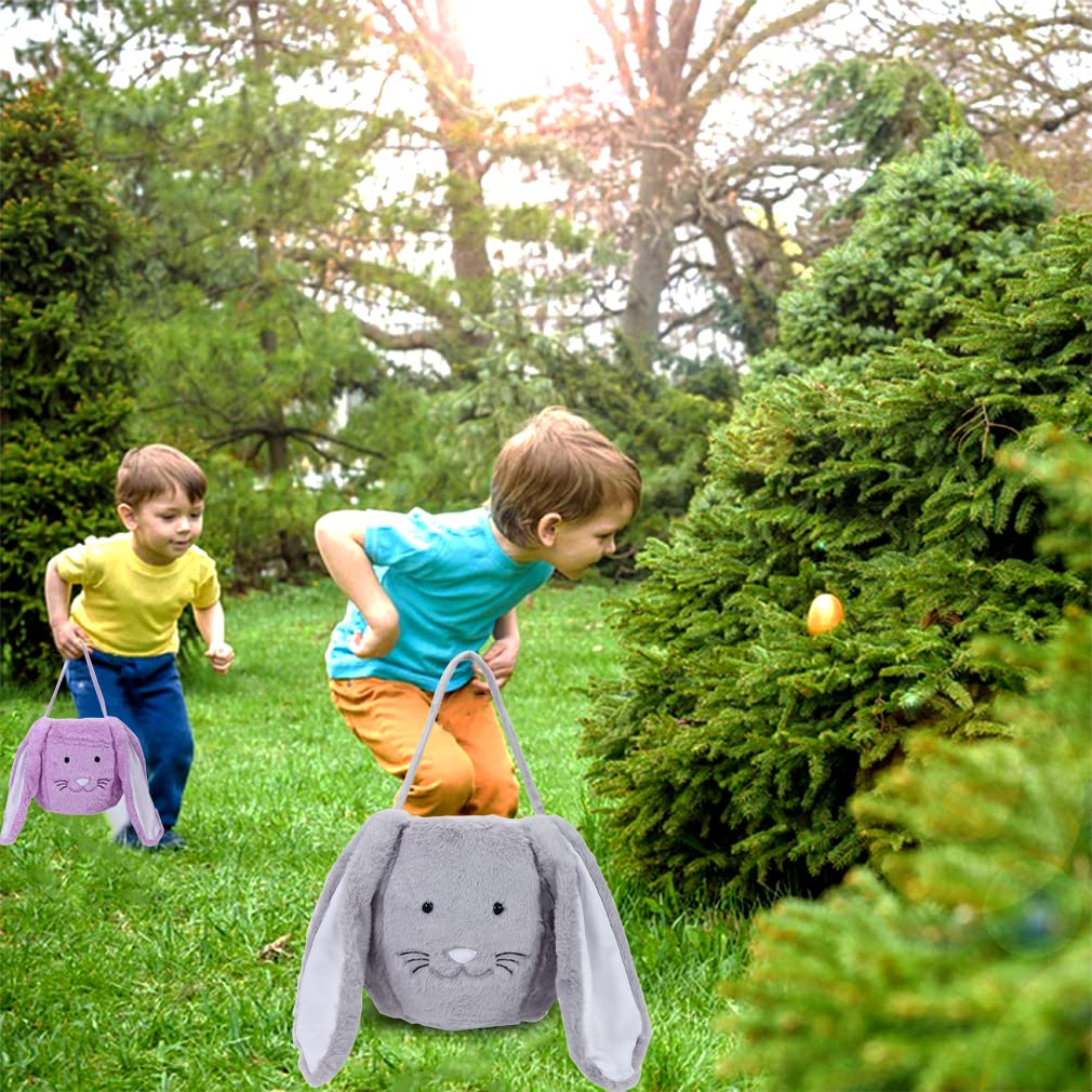 Xinblueco Plush Easter Bunny Basket Easter Buckets With Long Plush Ear Personalized Egg Hunting Easter Bags,Bunny Easter Tote Ba