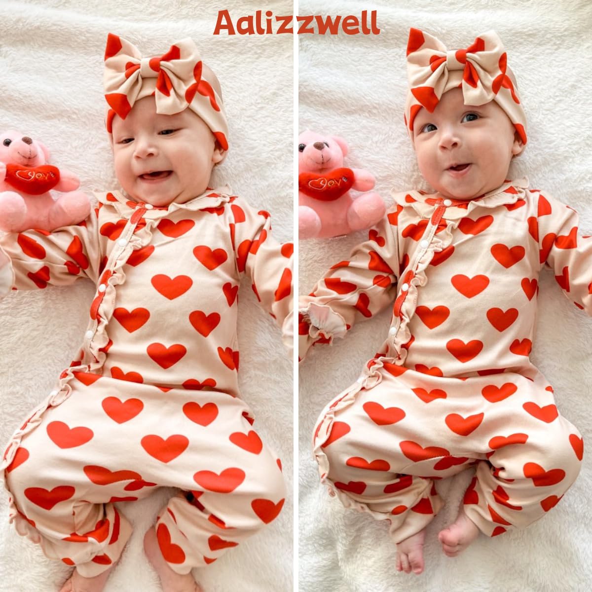 Aalizzwell 0-3 Months Newborn Baby Girls Valentines Day Romper Infant Winter Clothes Coming Home Outfit Heart Clothing Red