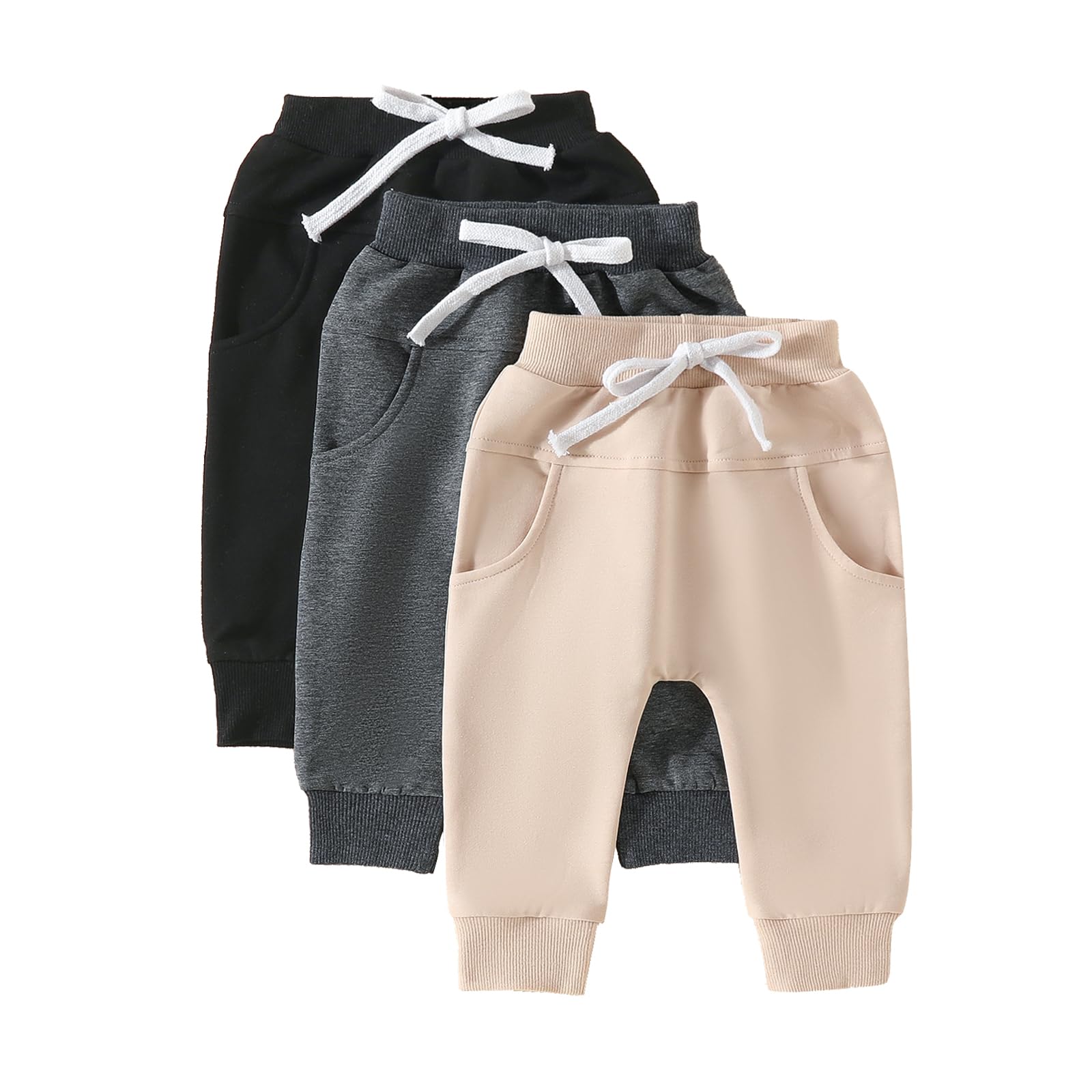 Yoawdats Baby Boys' 3-Pack Pull-On Jogger Pants Knit Pants Classic Fit Elastic Waist Kids Toddler Pants Multipacks Long Pants, 0