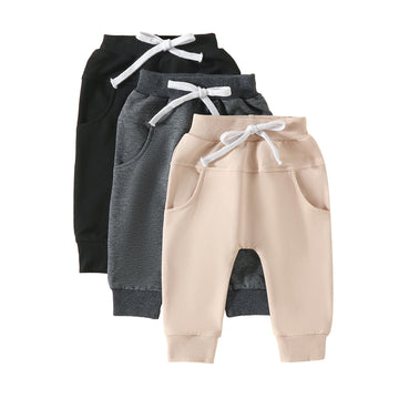 Yoawdats Baby Boys' 3-Pack Pull-On Jogger Pants Knit Pants Classic Fit Elastic Waist Kids Toddler Pants Multipacks Long Pants, 0