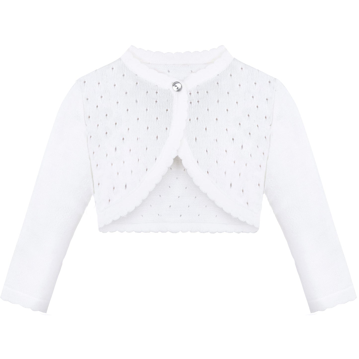 Lilax Baby Girls' Knit Long Sleeve One Button Closure Bolero Shrug 3-6 Months White