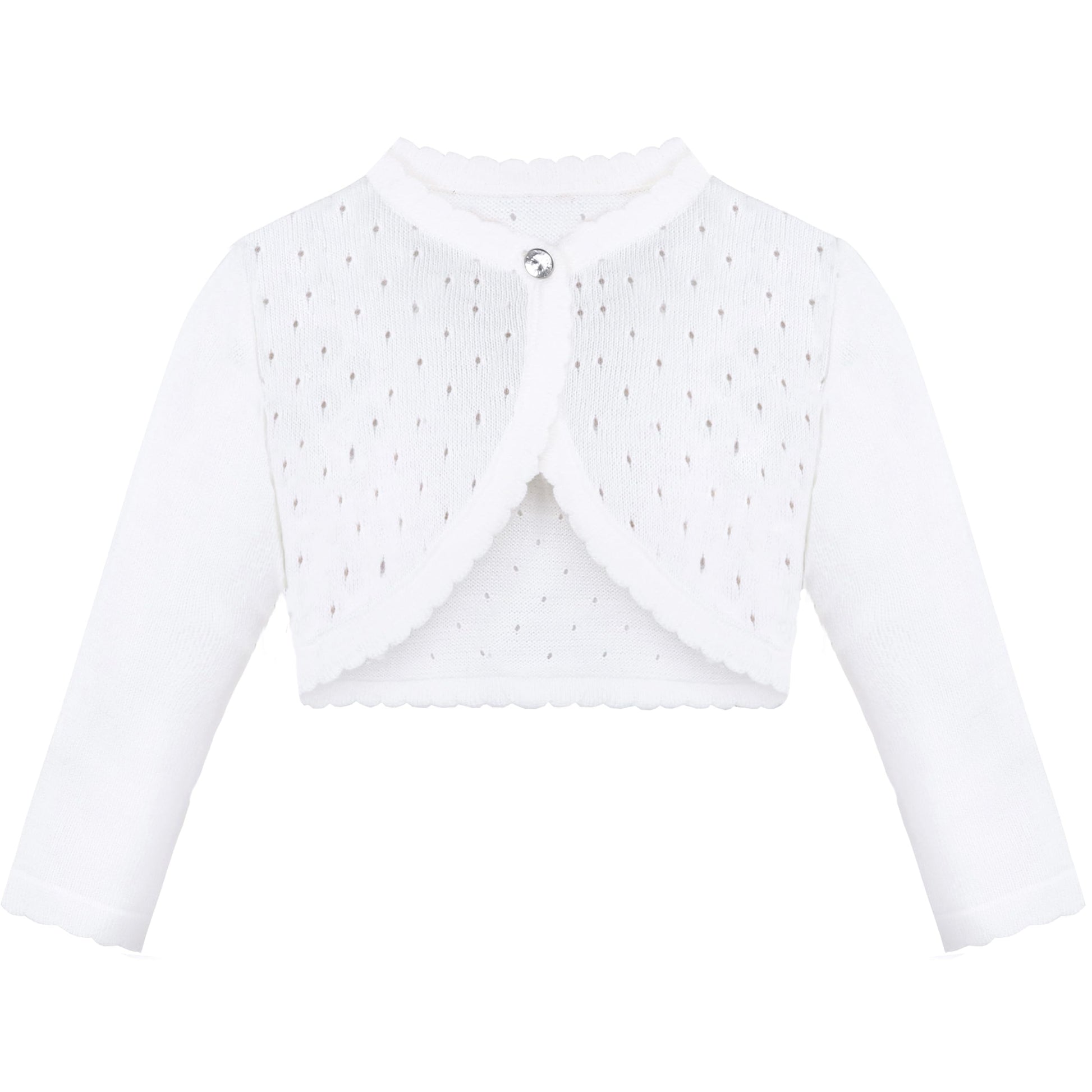 Lilax Baby Girls' Knit Long Sleeve One Button Closure Bolero Shrug 3-6 Months White