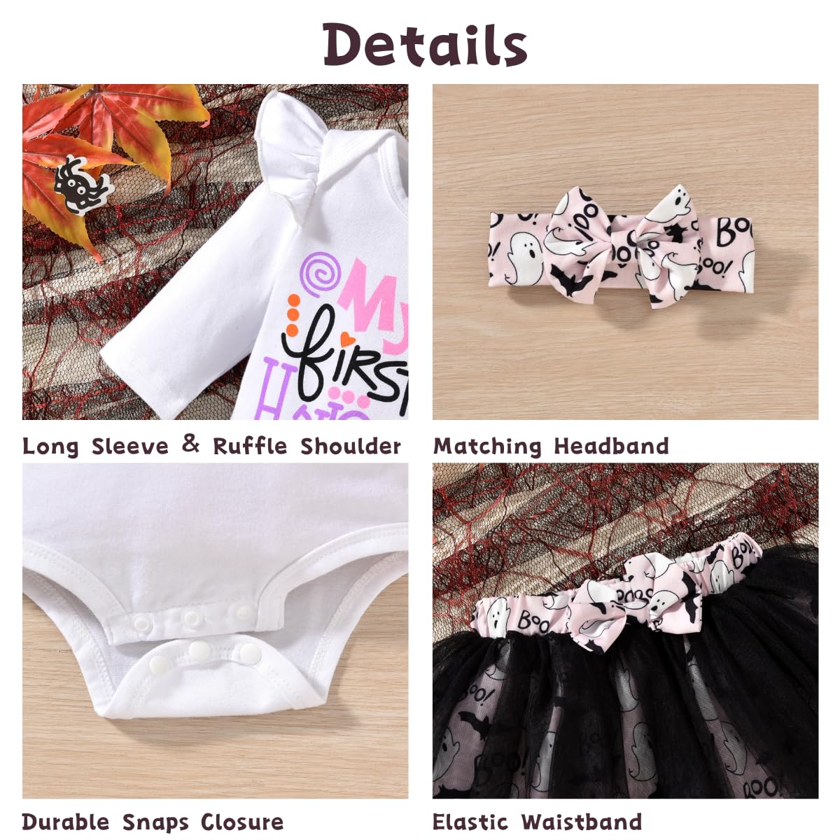 Aalizzwell 12-18 Months Baby Girls Halloween Outfit Infant First Halloween My Tulle Skirt Ghost Clothes With Leg Warmers Clothin