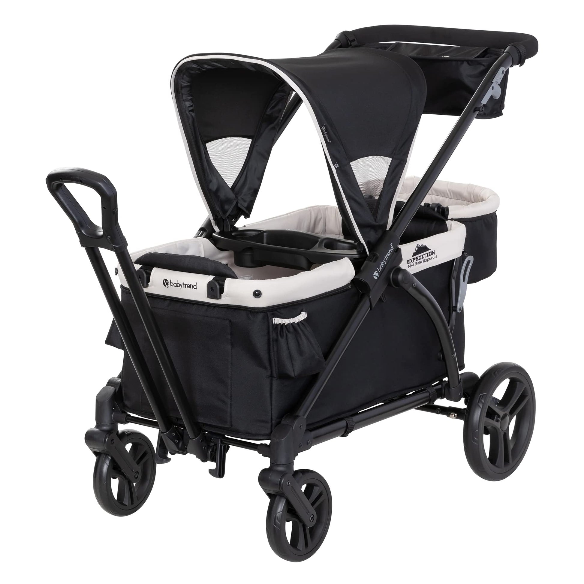 Baby Trend Expedition 2-In-1 Collapsible Stroller Wagon Plus With Canopy, Storage Basket, 2 Storage Trays, And 6 Bottle Holders,