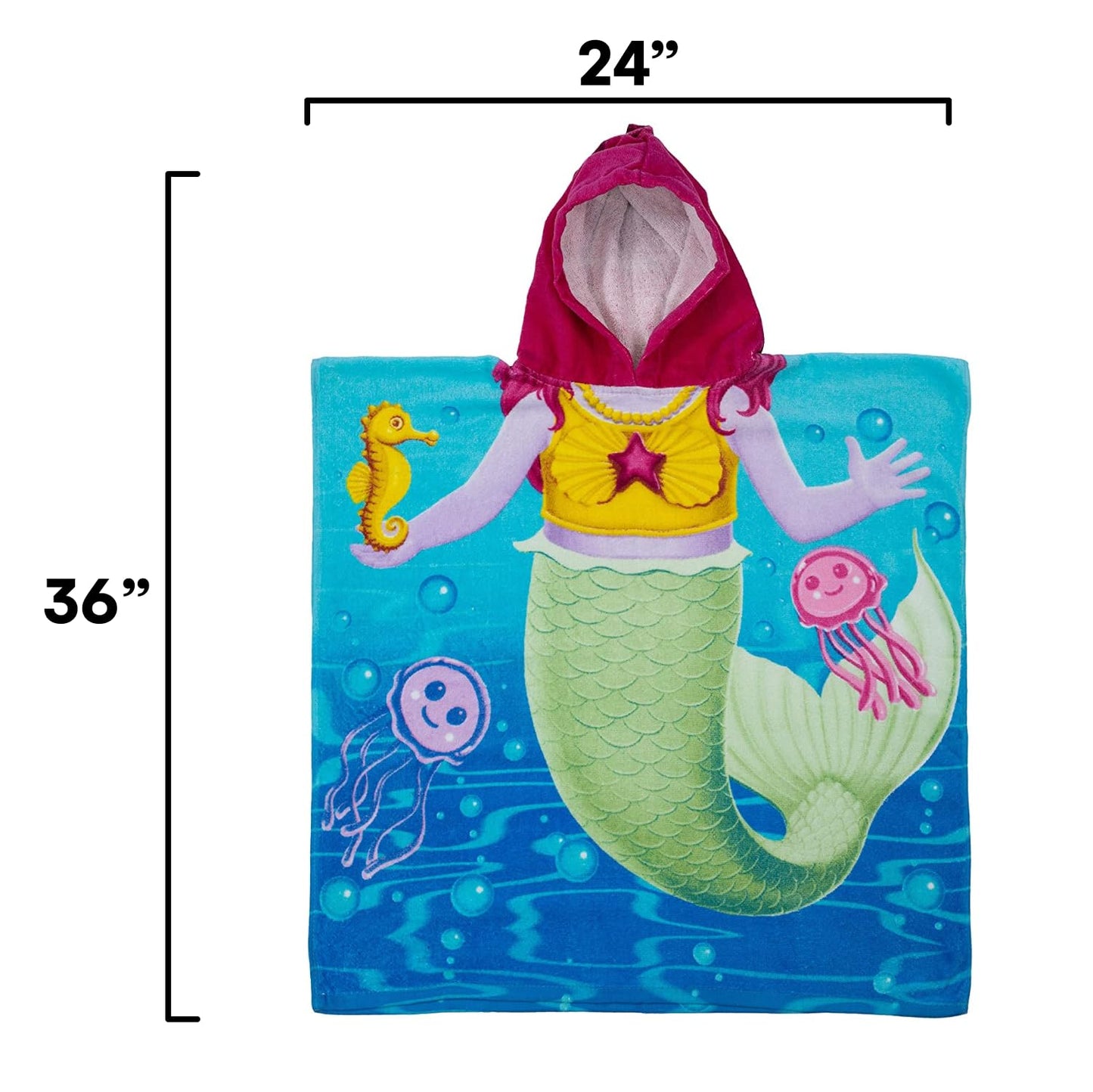 Dawhud Direct Poncho Beach Towels For Kids Towels With Hood, Hooded Bath Towel For , Baby, Toddler Towels For Girls/Boys (Mermai