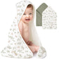 Konssy 2-Pack Muslin Hooded Baby Towels, 100% Cotton, Ultra-Soft & Absorbent Baby Bath Towels with Hood for Newborn & Infant (Fo