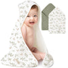 Konssy 2-Pack Muslin Hooded Baby Towels, 100% Cotton, Ultra-Soft & Absorbent Baby Bath Towels with Hood for Newborn & Infant (Fo