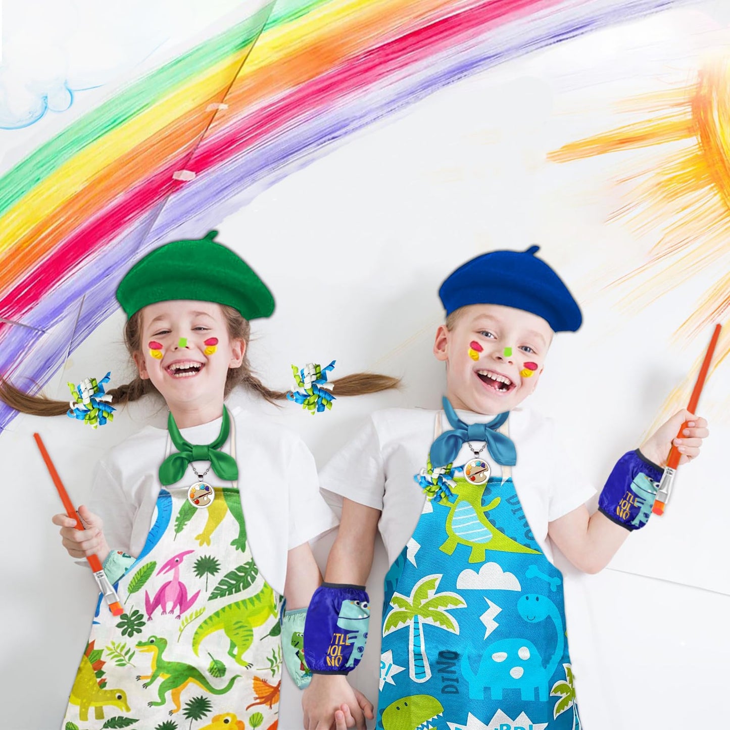 Dtesl 15Pcs Kids Artist Costume Set,Art Apron For Kids,Painter Dress-Up For Halloween Career Day Costume Theme Party