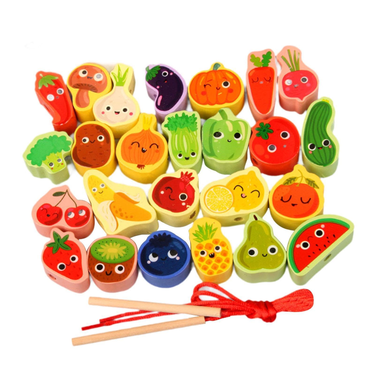 MERISHOPPWooden Bead Threading Toy Gifts Wooden Lacing Toy for Children Kids Toddlers Vegetable and Fruit|Baby | Toys for Baby |