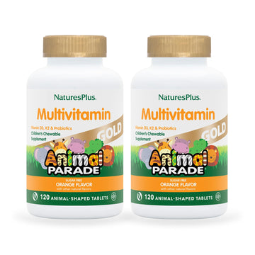 Natures Plus Animal Parade Gold Children'S Multivitamin - Orange Flavor - 120 Chewable Tablets, Pack Of 2 - Gluten Free - 120 To