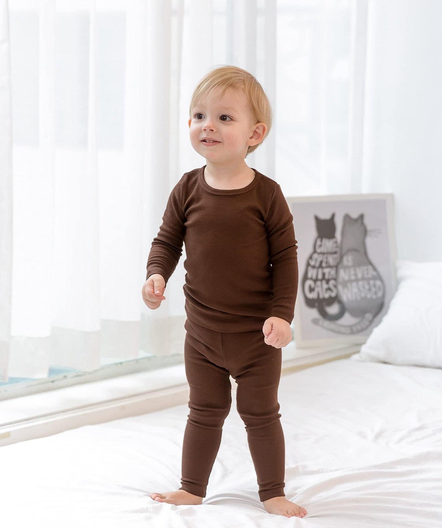 Avauma Baby Boys Girls Pajama Set Kids Toddler Snug Fit Ribbed Sleepwear Pjs For Daily Life Style (Xs/Dark Brown(L))