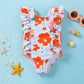 Newborn Baby Girl Ruffle Swimsuit Infant Toddler One Piece Floral Bikini Beach Bathing Swimwear Set (6-12 Months, Orange)