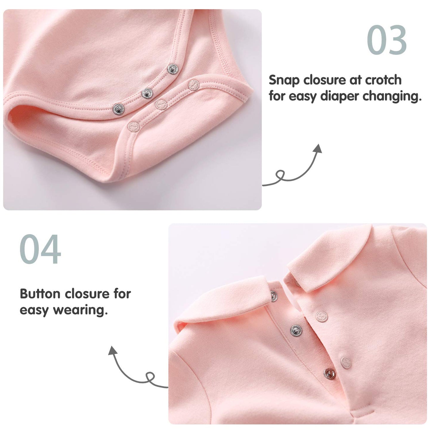 pureborn 2-Pack Baby Girls Bodysuit Long Sleeve Peter-pan Collar Romper Soft Cotton One-Piece 3-6 Months