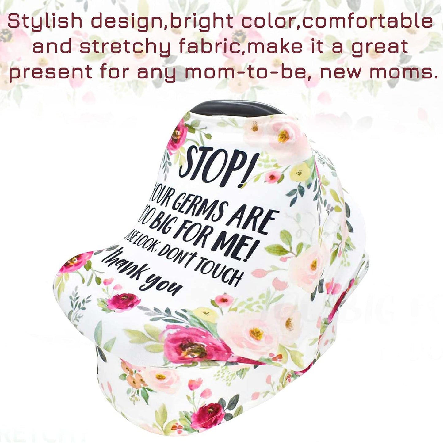 Car Seat Canopy For Baby, No Touching Sign Flower Car Seat Covers For Newborn, Infant Stroller Covers For Boy Girl, Multiuse Nur