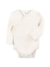 Colored Organics - Organic Cotton Baby Kimono Bodysuit - Long Sleeve One Piece - 0-3 Months - Natural