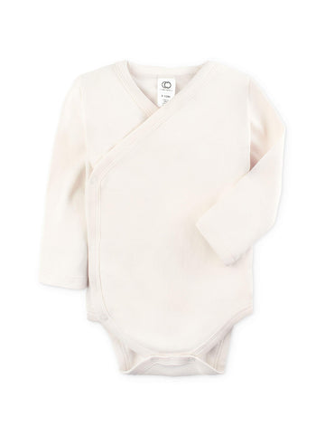 Colored Organics - Organic Cotton Baby Kimono Bodysuit - Long Sleeve One Piece - 0-3 Months - Natural