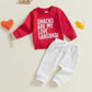 Adobabirl Toddler Baby Boy Valentines Day Outfit Letter Print Crewneck Sweatshirt And Pants Set Fall Winter Spring Clothes (Snac